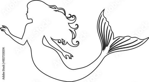 Clean mermaid outline vector perfect for tattoo designs, decals, and digital art.