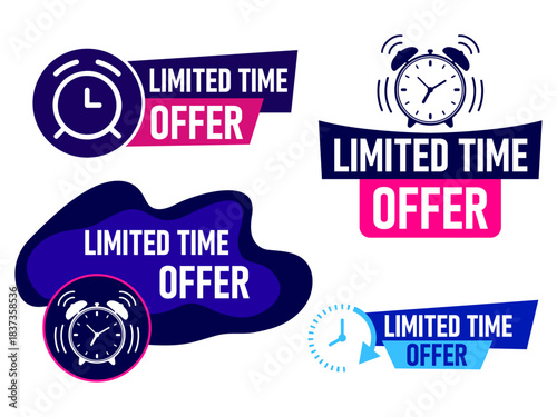 Set of four limited time offer sale banners with alarm clocks