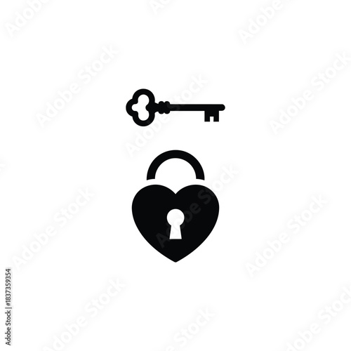 Heart Lock and Key Silhouette Icon - True Love, Security, and Commitment 