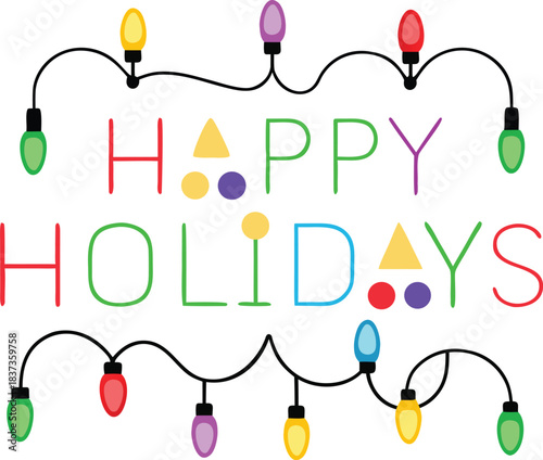 happy holidays lights lettering icon vector illustration