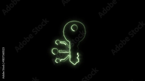 Neon line cryptocurrency key icon animation.