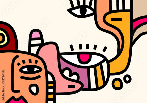 contemporary vector abstract portraits characterized by a fusion of Cubism, Pop Art, and Street Art Doodle