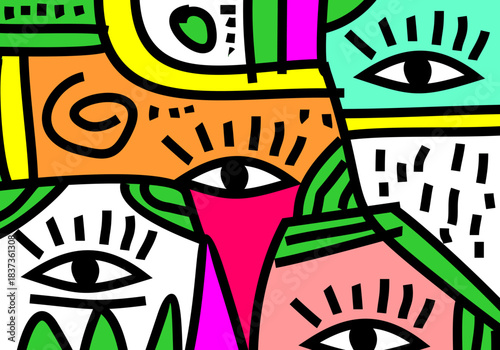 contemporary vector abstract portraits characterized by a fusion of Cubism, Pop Art, and Street Art Doodle