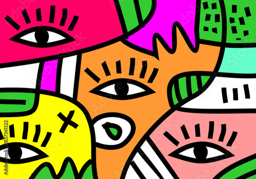 contemporary vector abstract portraits characterized by a fusion of Cubism, Pop Art, and Street Art Doodle