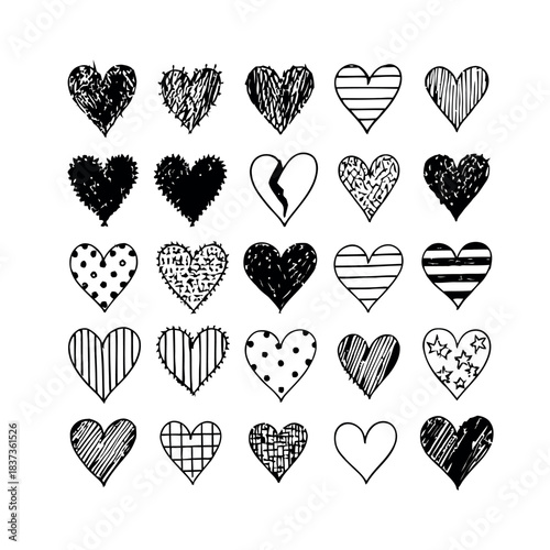 Hand Drawn Doodle Heart Set