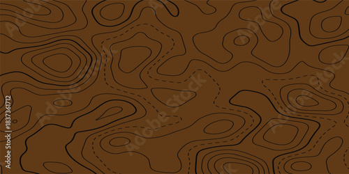 Topographic map like abstract backdrop. Fractal lines, organic pattern print, Seamless earth line, Wavy lines shaped like the contours of the land, geographic grid map, mountain, area, wood texture.