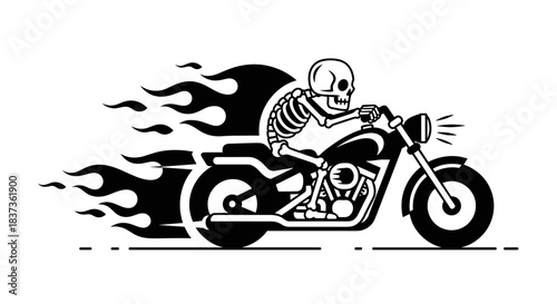Skeleton Rider on a Fast Motorcycle with Flames.