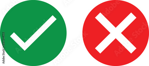 green checkmark and red x cross icons in circles for yes no approval rejection decision isolated on white background.