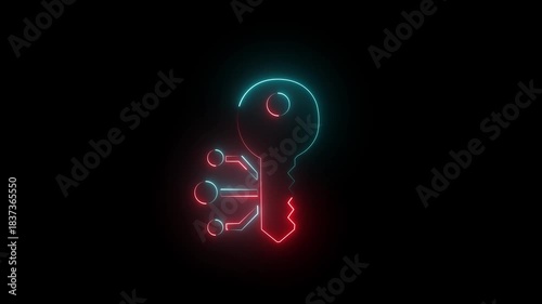 Key icon animation with neon line on cyan and red color