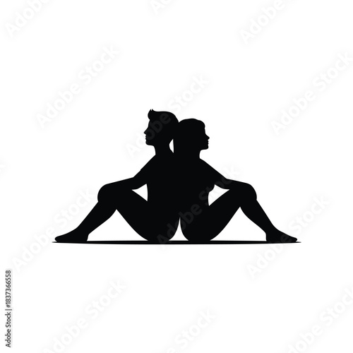Couple Silhouette Sitting Back to Back - Relationship and Love Vector