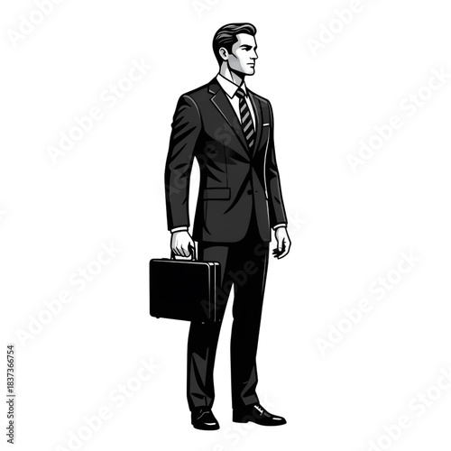 Serious Businessman with Briefcase: Vector Illustration