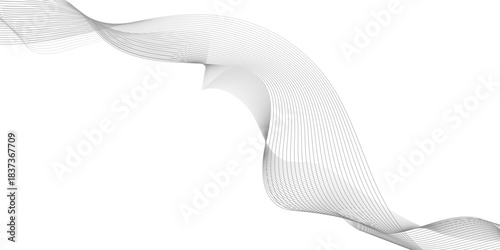 Abstract wave line design with flowing on white background, transitioning from light gray to dark gray, Abstract gray and white backgrounds gradient used for background, 