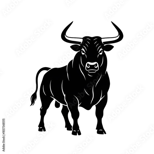 Charging Raging Bull Mascot: Black Silhouette Vector