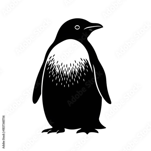 Cute Standing Penguin Engraving: Antarctic Vector Art