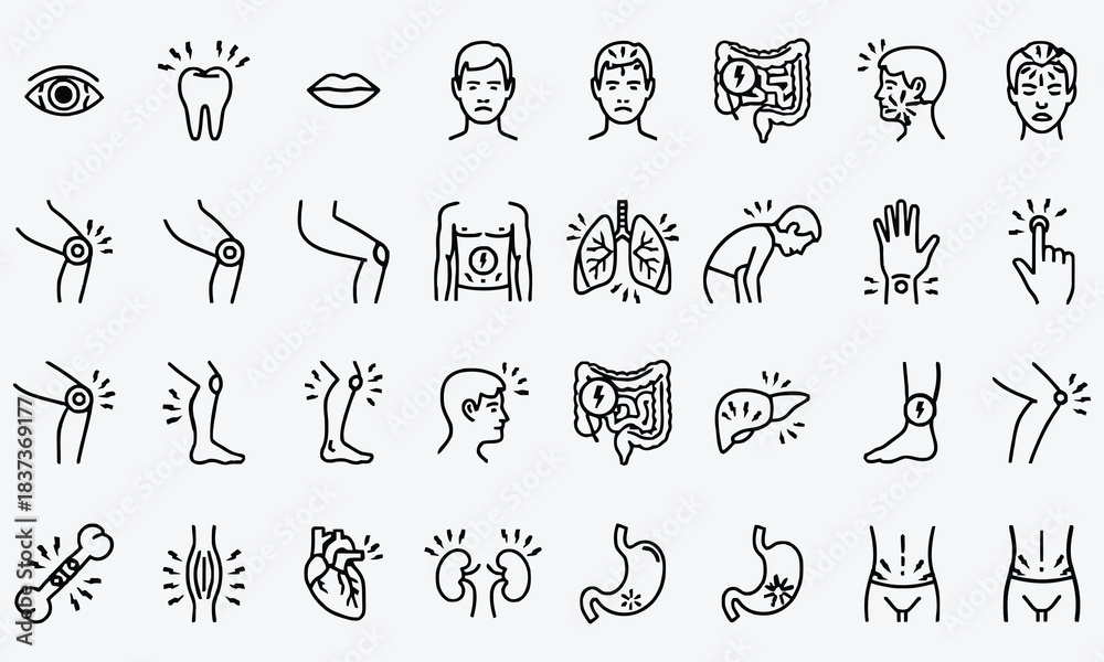 Fototapeta premium Medical & Healthcare Outline Icons Set – Anatomy, Hospital, Doctor, Fitness & Wellness Vector Pack