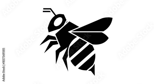 Black and white bee illustration isolated on white background vector art