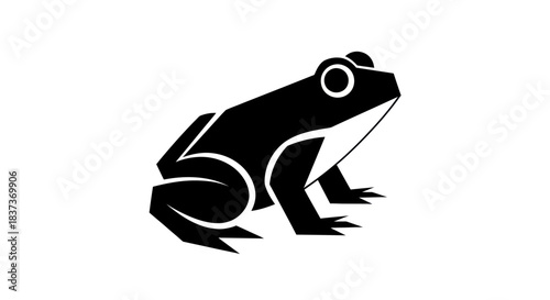 Black and white frog illustration isolated on white background