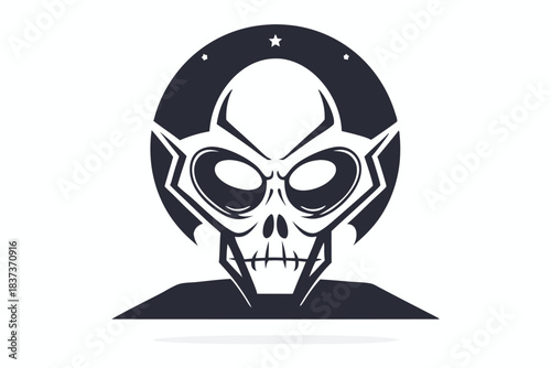Skull Outline, Black and White, Tribal Design, Round Shape, Spooky, Creepy Motif