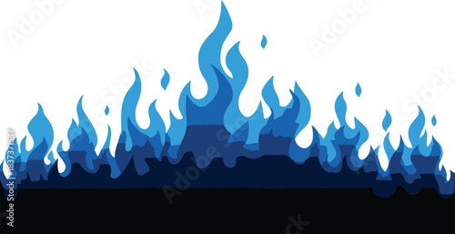 Abstract Blue Fire Flames Border with Dark Bottom Edge on White Background vector illustration