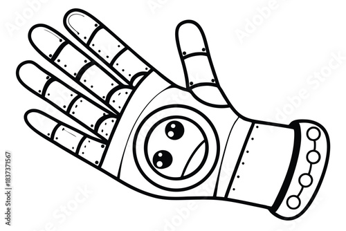 Stylized Robotic Hand Open Palm with Android Mascot | Tech Iconography, Future AI