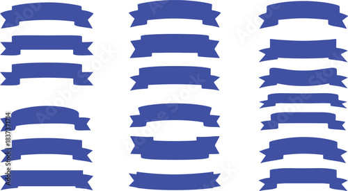 Assortment of Blue Ribbon Banners in Various Shapes and Styles on a White Background Keywords: ribbon, banner, blue, design, element, graphic, shape, template, isolated, decoration, celebration