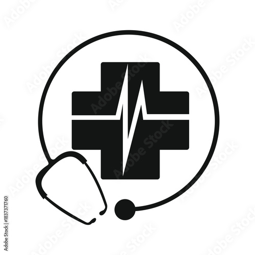 Healthcare Icon with Stethoscope | Medical, Pulse, Vital Signs Vector