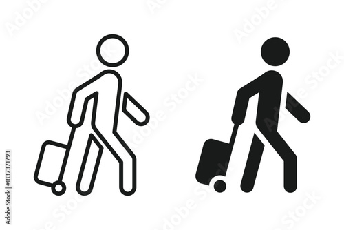 Travelers with Luggage Outline & Silhouette | Vacation, Trip, Airport Vector