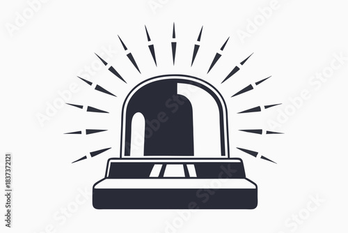 Flat Silhouette of Emergency Siren with Rays of Light, Security Alarm Design Element