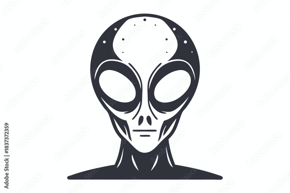 Εκτύπωση καμβά Monochrome Skull with Oversized Eyes, Sharp Teeth, Spotted Head Comic Style