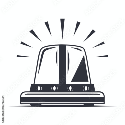 Black and White Flashing Siren Icon. Emergency Alarm, Warning Beacon Light Concept
