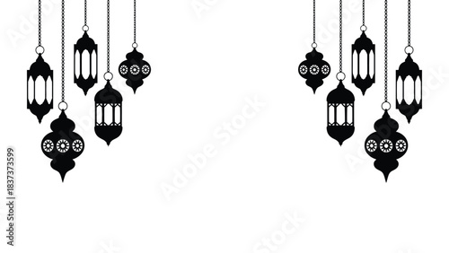 Ramadan Hanging Lantern Decoration Silhouette Vector Background