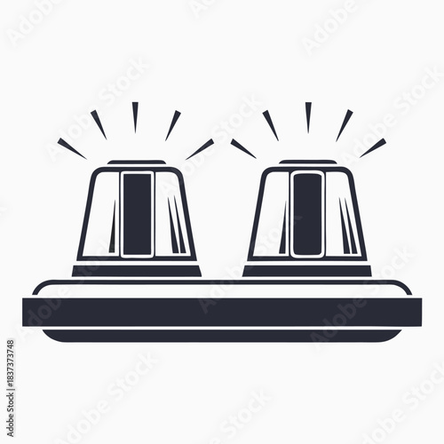 Emergency Vehicle Siren Icon. Black Silhouette of Flashing Light Isolated on White