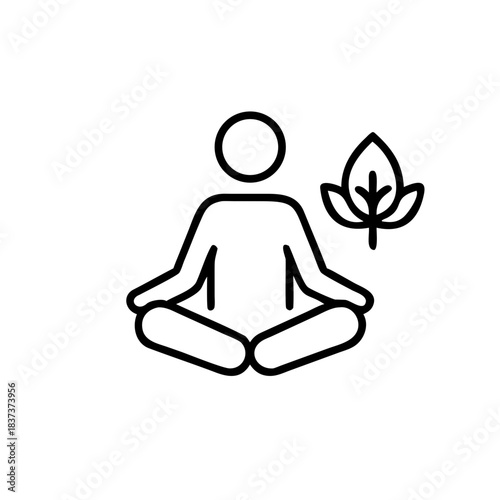 Person meditating in lotus position with leaf symbol concept of icons  