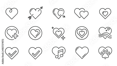 Love and Valentine Related Line Icons Vector Set. set of heart icons