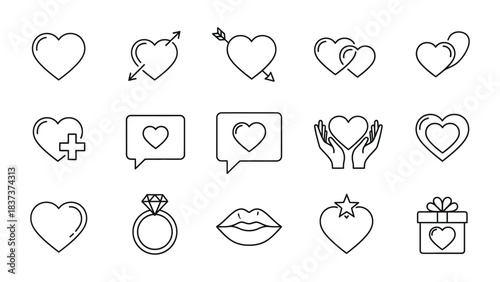 Love and Valentine Related Line Icons Vector Set. set of heart icons vector
