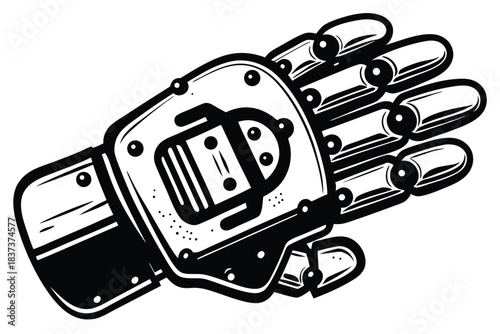 Isolated Robotic Hand Outline SciFi Bionic Limb with Rivets and Minimalist Design