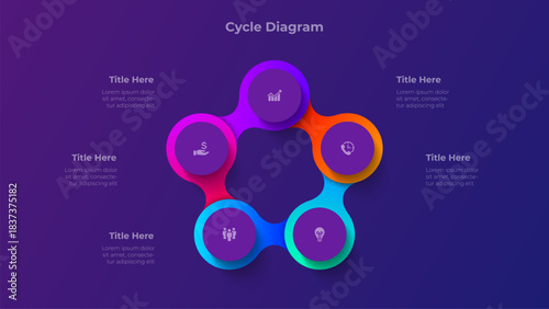 Gradient Cycle Diagram with 5 Steps. Five Part Circular Infographic, Modern Loop Design