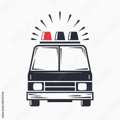 Siren Icon, Red and White Emergency Beacon, Warning Light, Flat Style, Signaling Device