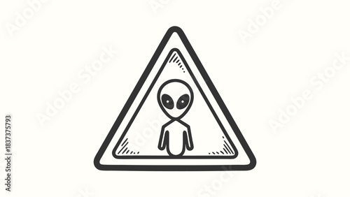Outlined Alien Inside a Triangular Sign, Warning, Space, UFO, Extraterrestrial