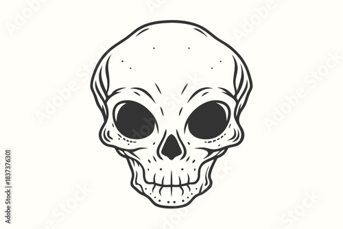 Monochrome Vintage Skull with Thick Outline and Detailed Bone Structure