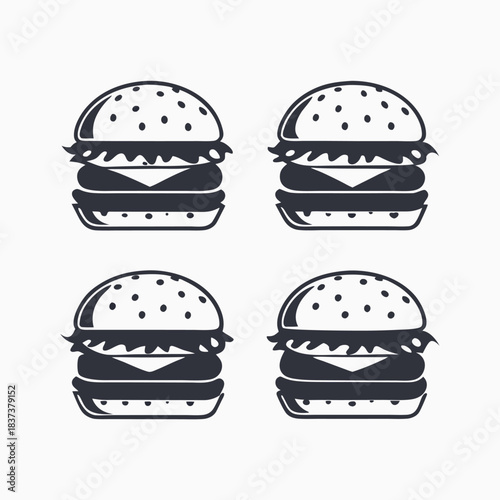 Burger Icons Set. Monochrome Burger Icons with lettuce, cheese and meat on a white background