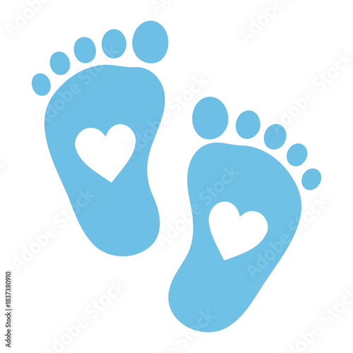 Cute baby footprints with hearts icon in light blue color