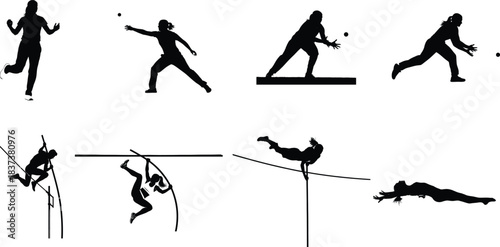 Silhouettes of athletes performing various track and field events