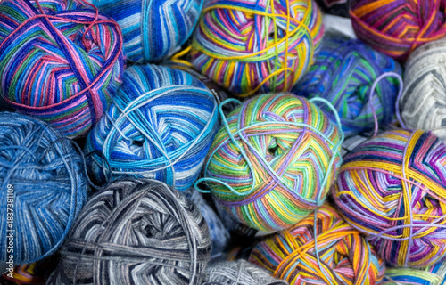 Balls of colorful  Merino yarn