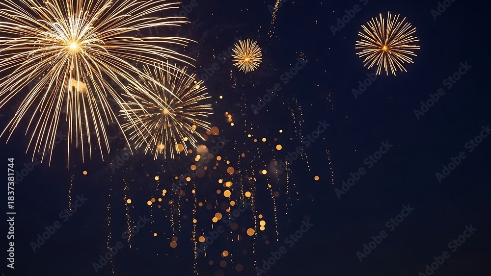 Fototapeta premium Golden fireworks explode in the night sky creating a dazzling display of light and celebration