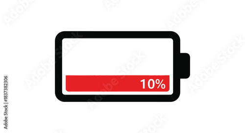 Battery indicator showing low charge with a red fill a stark silhouette