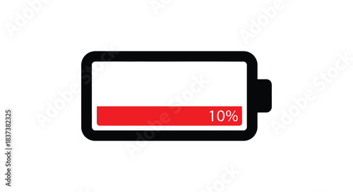 Low battery icon displaying ten percent charge a stark visual silhouette