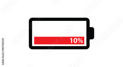 Low battery indicator with ten percent charge a simple digital silhouette