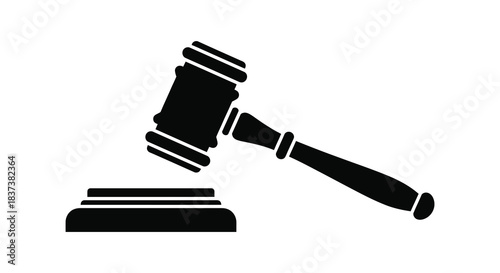 A black silhouette of a gavel and sounding block legal justice symbol silhouette