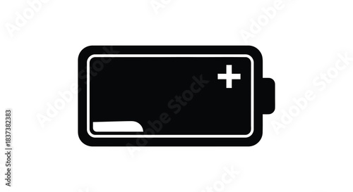 Black battery icon with a plus sign showcasing full power silhouette